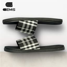 Thumbnail Dép Lê Nam Quai Ngang BBR Bản Đẹp Màu Đen Kẻ Ô Trắng - Gemis - DéP, Nhung Cao Su Đế Bằng Slipper 2