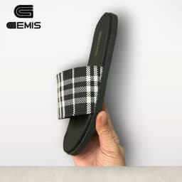 Thumbnail Dép Lê Nam Quai Ngang BBR Bản Đẹp Màu Đen Kẻ Ô Trắng - Gemis - DéP, Nhung Cao Su Đế Bằng Slipper 1