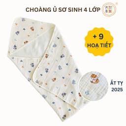Thumbnail Khăn choàng ủ sơ sinh có mũ PETIT BEBE muslin 4 lớp thoáng khí mềm mại nhiều họa tiết dễ thương 1