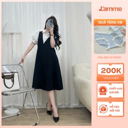 Thumbnail Váy bầu, đầm bầu tay bồng LIZ Dress thiết kế giả yếm thanh lịch, sang trọng tiểu thư chất liệu chéo hàn mềm mại L'amme 1