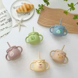 Thumbnail Cốc Tập Uống, Tập Hút Silicon Thực Phẩm 3 Giai đoạn KidsWorld Tặng Kèm Nắp Cho Bé 1