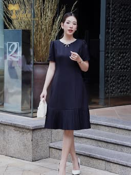 Thumbnail Đầm trung niên U50 TIFALU dáng suông A  màu đen dự tiệc, công sở - Zol326BLK 3