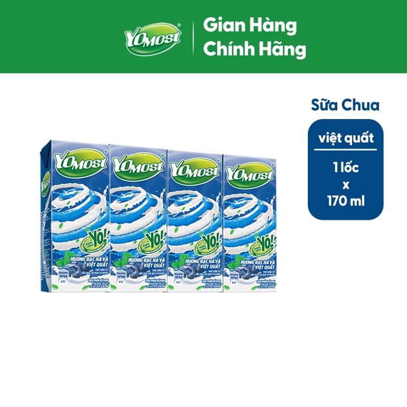 Ảnh Lốc sữa chua lên men tự nhiên Yomost bạc hà - việt quất 4x170ml 1
