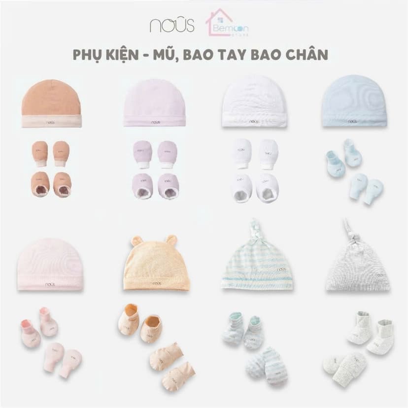 Ảnh Phụ kiện sơ sinh Nous - 1 đôi bao tay bao chân / 1 mũ sơ sinh Nous (newborn / sơ sinh / NB) 1