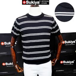 Thumbnail Áo Len Dệt Kim Nam SUKIYA Premium Kẻ đôi Len Mát Cotton Thấm Mồ Hôi mùa Hè AL111 1