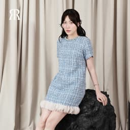 Thumbnail RẬP - Đầm Xanh Cổ Tròn Kết Dây Tay Ngắn Phối Voan - PION 04 1