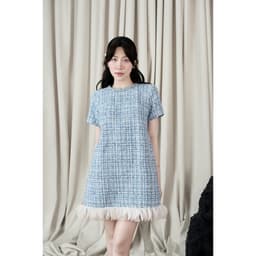 Thumbnail RẬP - Đầm Trắng Cổ Tròn Kết Dây Tay Ngắn Phối Voan - PION 04 4