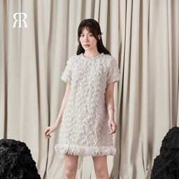 Thumbnail RẬP - Đầm Trắng Cổ Tròn Kết Dây Tay Ngắn Phối Voan - PION 04 1