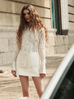 Thumbnail Chân váy taffeta phủ ren Sienna Skirt HUONG BOUTIQUE HBZ538 - 2 màu trắng & nâu sữa 1