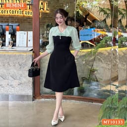 Thumbnail Đầm thiết kế BEMINE cổ V phối ren thêu hoa tay lửng dáng chữ A phù hợp đi làm, đi chơI-MT10133 2