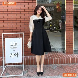 Thumbnail Đầm thiết kế BEMINE cổ V phối ren thêu hoa tay lửng dáng chữ A phù hợp đi làm, đi chơI-MT10133 3