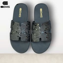Thumbnail Dép Lê nam Chữ H Fun đen Vân 3D quai ngang da xít đế cao su khâu quai chắc chắn 2