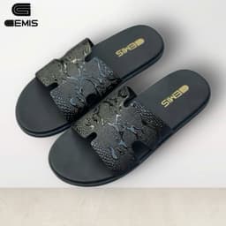 Thumbnail Dép Lê nam Chữ H Fun đen Vân 3D quai ngang da xít đế cao su khâu quai chắc chắn 3