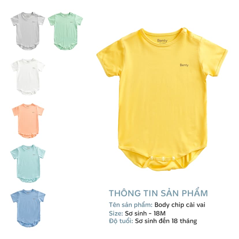 Ảnh Body chip cộc tay cài vai BENTY cao cấp bé trai bé gái, body bé sơ sinh an toàn da 3
