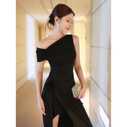 Thumbnail Đầm Body Tiệc Dài Lệch Vai Xẻ Tà Chất Thun Giấy - D4374T 2