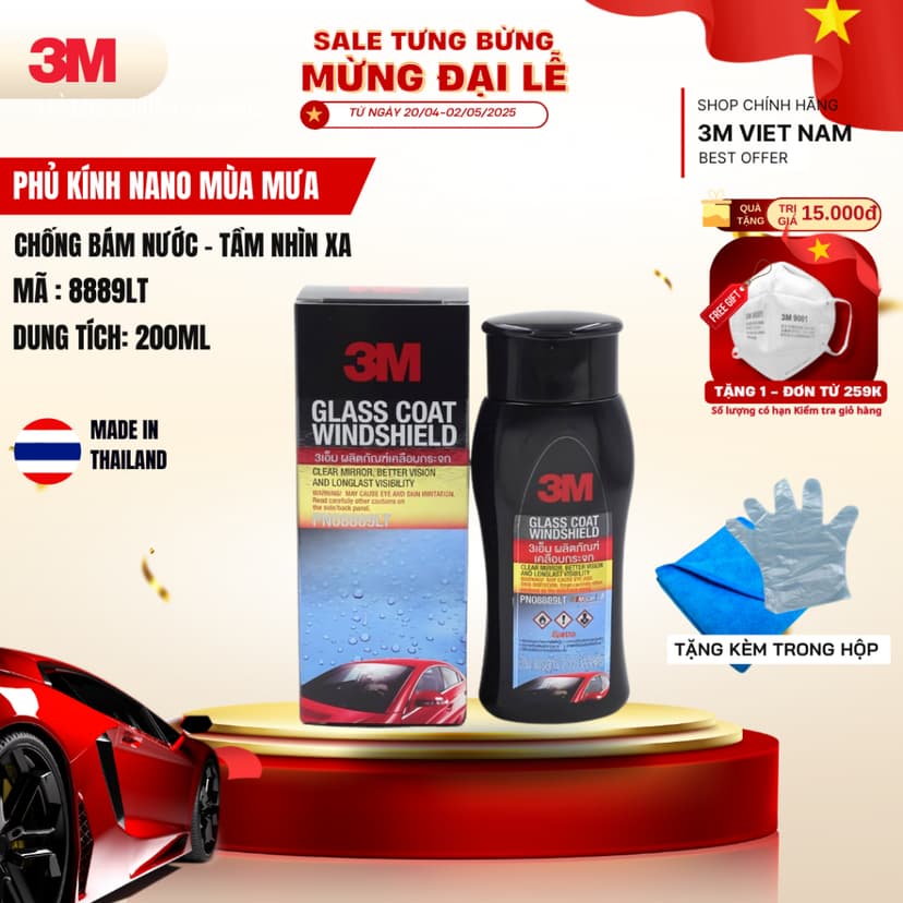 Ảnh Dung dịch chống bám nước kính xe 3M™ Glass Coat Windshield 3M 08889 LT 200ml 1