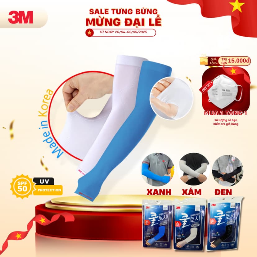 Ảnh [1 Cặp] Ống Tay 3M™ Chống Nắng Nóng - UV 50++  xỏ ngón Free size < 90 kg , Kéo dài 50cm, PS2000H 1