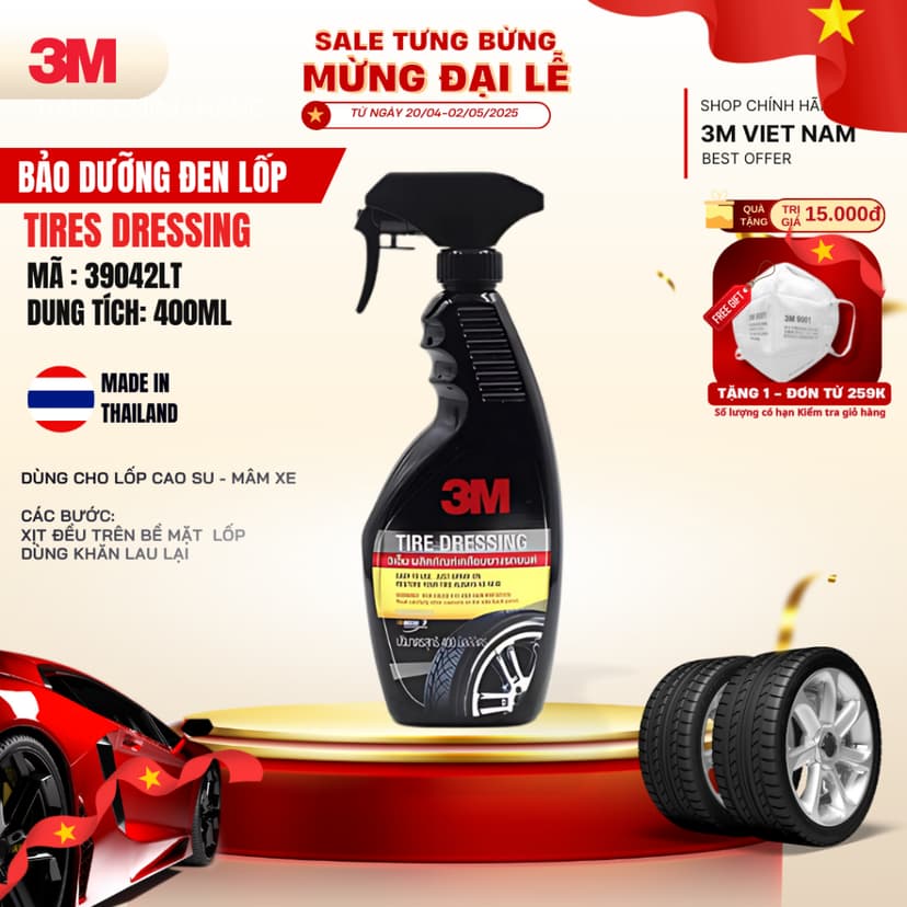 Ảnh Chai Xịt Bảo Dưỡng Và Phủ Bóng Lốp Xe 3M™  39042 LT Tire Dressing 400ml  NK Thái Lan 1