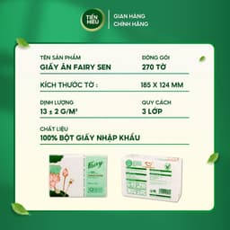 Thumbnail Combo 30 Bịch Giấy Ăn Fairy Sen Chất Liệu 100% Gỗ Tự Nhiên An Toàn Thiết Kế 3 Lớp Bền Dai 270 Tờ 1