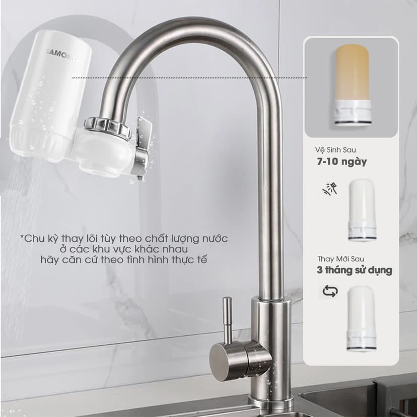 Ảnh Bộ lọc nước tại vòi Samono WPW11, 5 lớp lọc, ABS cao cấp hạt nguyên tử gốm và than hoạt tính đảm bảo sức khỏe 3
