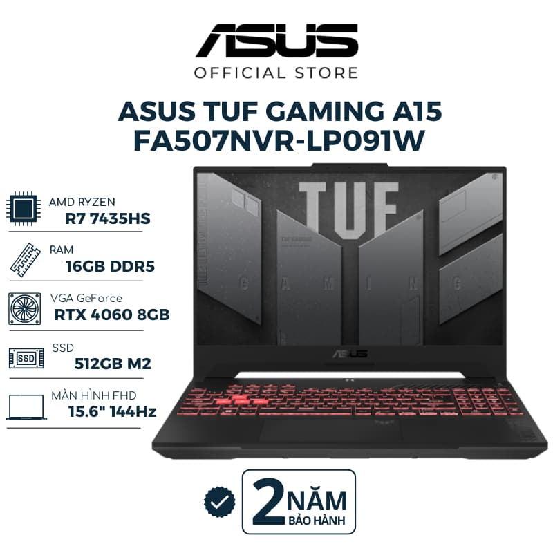 Ảnh Laptop ASUS TUF Gaming A15 FA507NVR-LP091W Ryzen 7 7435HS | RTX 4060 8GB | 16GB | 512GB | 15.6" FHD 144Hz | Win 11 | Xám 1