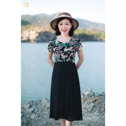 Thumbnail Đầm form A - Cổ sóng nước tay búp - Đen hoa - TTV Store thời trang nữ TTV1869 1