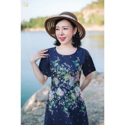 Thumbnail Đầm xòe trung niên cho mẹ - Cổ tròn tay ngắn - Tím than hoa -TTV Store thời trang nữ  TTV1871 1