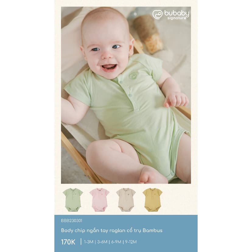 Ảnh Body chip ngắn tay Bubaby cho bé từ sơ sinh đến 12 tháng 1