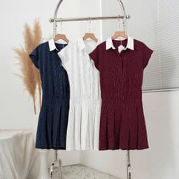Thumbnail Váy kẻ xếp ly mã 277, váy liền cổ sơ mi phối chân váy xếp ly kiểu dáng năng động 3