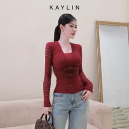 Thumbnail Áo kiểu KAYLIN tay dài phối ren họa tiết hoa mai chất vải thun ren co giản phong cách - N2438 1