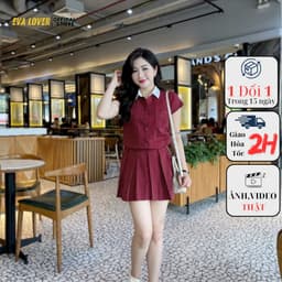 Thumbnail Váy kẻ xếp ly mã 277, váy liền cổ sơ mi phối chân váy xếp ly kiểu dáng năng động 1