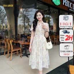 Thumbnail Váy Hoa Cổ Đức Mã 278 Kiểu Dáng Xòe, Phối Cúc, Vải Thô Boil Mềm Mát Kiểu Dáng Thanh Lịch 1