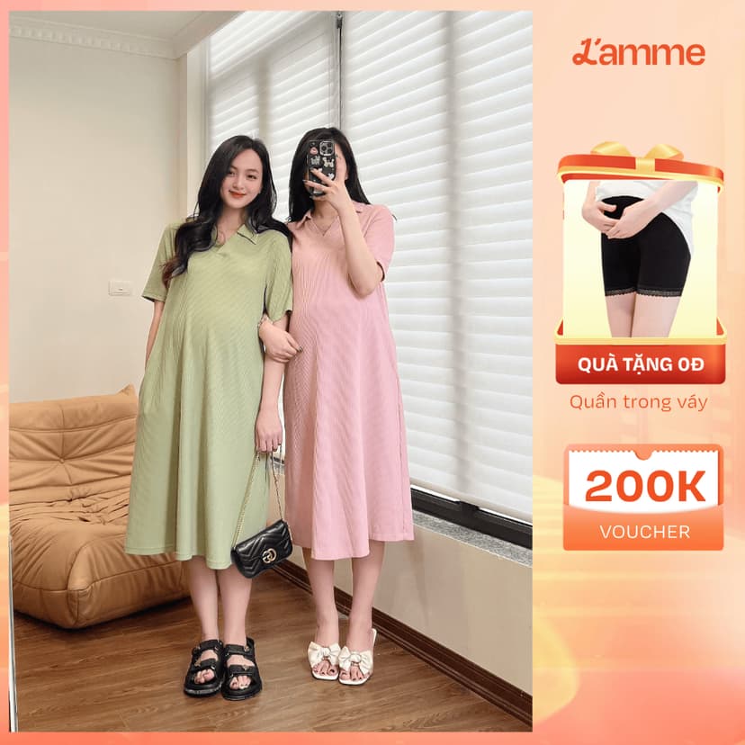 Ảnh Váy bầu dáng suông Rika Dress cổ polo kiểu basic, váy bầu mùa hè, đầm bầu thiết kế by LAMME 1
