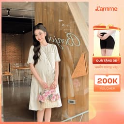Thumbnail Váy bầu Grace Dress phối cổ sen, đính hạt, chân váy xếp ly, kiểu dáng suông, basic thiết kế BY L'AMME 1