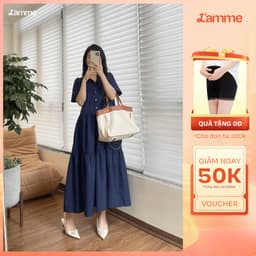 Thumbnail Váy bầu đầm bầu nữ chất thô đũi hàn dáng xòe phối cổ sơ mi HELLY Dress BY L'AMME 1