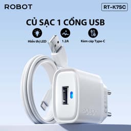 Thumbnail Cốc Sạc Cổng USB Kèm Cáp Sạc Robot RT-K7S/ RT-K7SC Nguồn ra 5V / 1.2A Hiển Thị Led Dễ Dàng Theo Dõi Trạng Thái 1