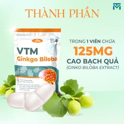 Thumbnail Viên uống bổ não VTM Ginkgo Biloba cải thiện trí nhớ tăng cường tư duy - túi 60 viên 3