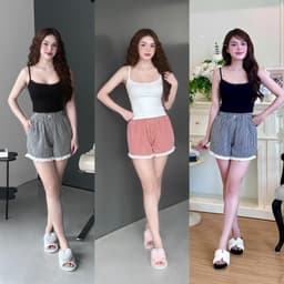 Thumbnail SHE BY ZAM - ÁO HAI DÂY PHỐI REN & QUẦN ĐÙI KẺ CARO 1