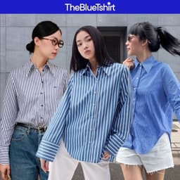 Thumbnail TheBlueTshirt - Áo sơ mi sọc xanh tay dài măng sét to vạt bầu cho nữ - Sydney Oversize Shirt - Women 1