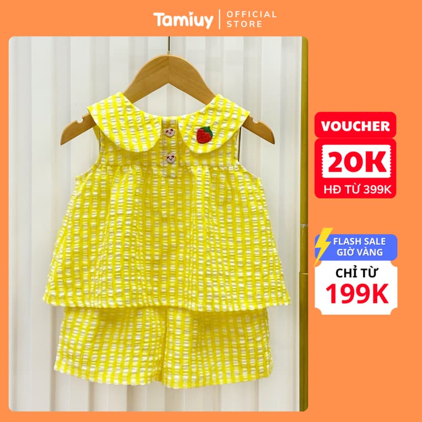 Ảnh Bộ Caro Bé Gái  Tamiuy Phối Họa Tiết , Vải Cotton Mềm Mại (10-38 kg) 1