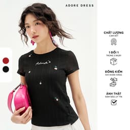 Thumbnail 511TO1034 - Áo top len ren đỏ cam thêu random khuy sườn ADORE DRESS 1