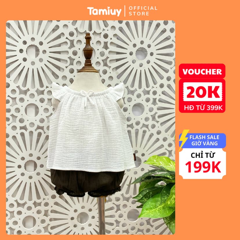 Ảnh Bộ Bé Gái Tamiuy Vải Xốp Dún Cổ Phối Quần Phồng Nhiều Màu ,Size 10-38 kg 1