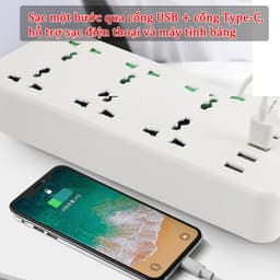 Thumbnail Ổ cắm điện đa năng thông minh, Sipanic 3 cổng USB 1 cổng Type-C sạc nhanh, chịu tải 2500W Dây dài 2M 4