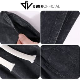 Thumbnail Quần short jean cotton nam nữ DWIN đùi jean cotton wash form rộng basic unisex chống nhăn không xù 4