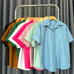 Thumbnail Áo Sơ Mi Bigsize Nữ Tay Ngắn Form Rộng Basic Có Túi Vải Lụa Mềm Mát Không Nhăn SM1T 2