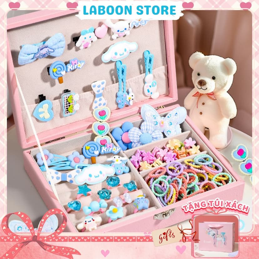 Ảnh Hộp quà tặng bộ phụ kiện tóc 156 món cho bé gái, full set phụ kiện tóc LABOON tặng sinh nhật bé 4