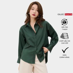 Thumbnail Áo sơ mi nữ GILLEE dáng oversized, sơ mi form rộng vải kate lụa xanh rêu FAS291 1