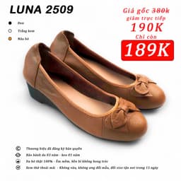Thumbnail GIày búp bê nữ LUNASHOES 2509 đế xuồng 3cm da bò mềm êm chân có nơ mũi vuông bảo hành 3 năm 3