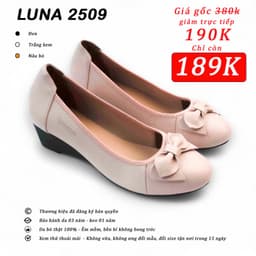 Thumbnail GIày búp bê nữ LUNASHOES 2509 đế xuồng 3cm da bò mềm êm chân có nơ mũi vuông bảo hành 3 năm 1