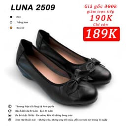 Thumbnail GIày búp bê nữ LUNASHOES 2509 đế xuồng 3cm da bò mềm êm chân có nơ mũi vuông bảo hành 3 năm 2